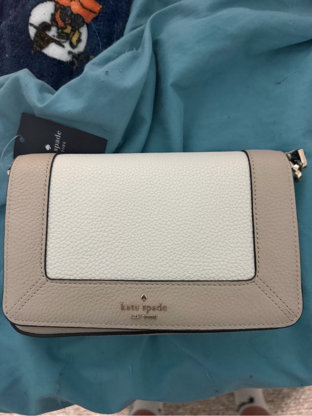 kate spade Two-Tone Pebbled Leather Crossbody in White and Taupe